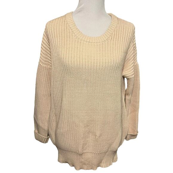 Demylee Cotton Sweater •L•Pullover Chunky Knit Crew Neck Oversized Drop Shoulder - Picture 2 of 9
